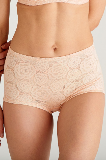 Ντελικάτο σλιπ - λαστέξ ψηλόμεσο με διακριτική δαντέλα στο μπροστινό μέρος.