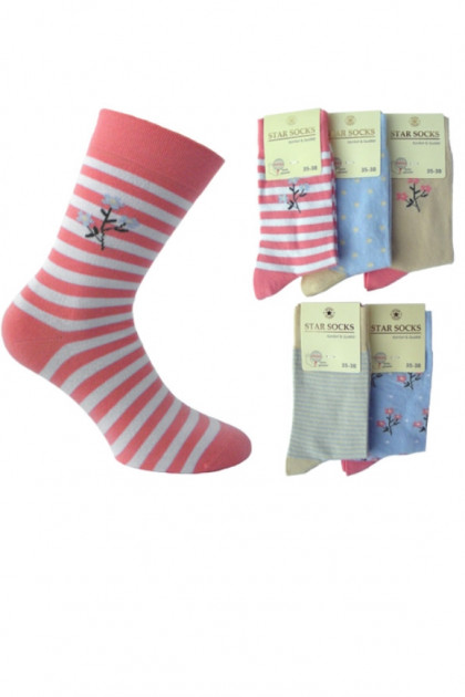 Κάλτσες (σε συσκευασία 5 τεμαχίων) με σχεδιάκι. Εμπριμέ από φίνο βαμβάκι