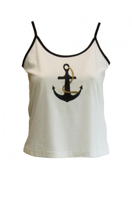 Πυζάμα (τοπ) με λεπτές ρυθμιζόμενες τιράντες και στάμπα. Από 100% βαμβάκι