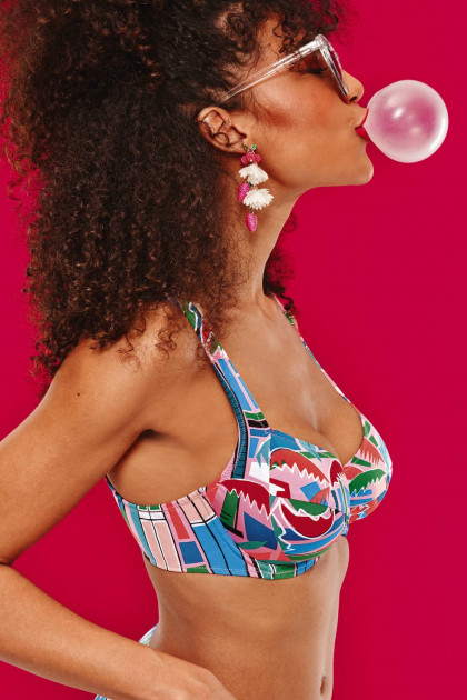 Εμπριμέ μπικίνι τοπ με μπανέλες ιδανικό για γυναίκες με βαρύ και μεγάλο στήθος