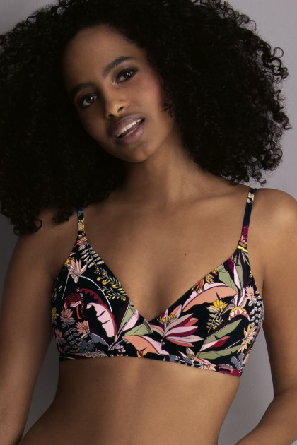 Εμπριμέ μπικίνι τοπ χωρίς μπανέλες με θήκες που αναδεικνύουν υπέροχα το ντεκολτέ