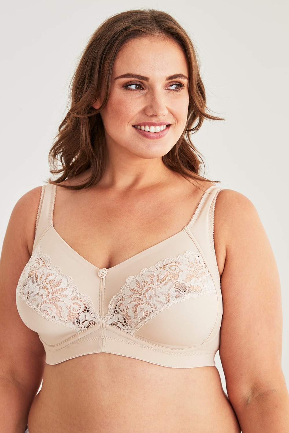 Soft, non-wired bra with padded cups - beige, Bras