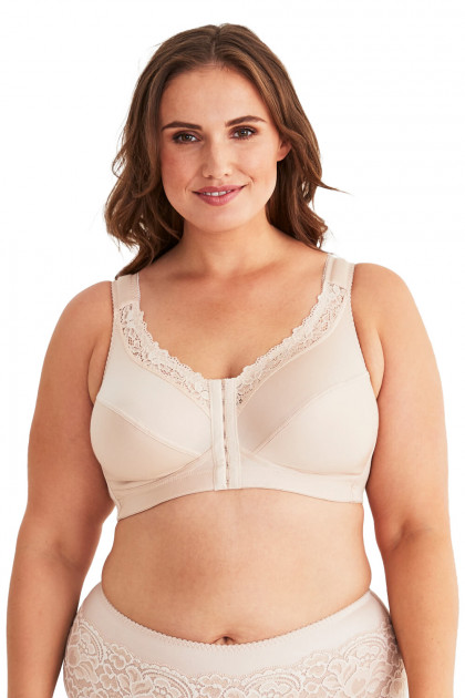 Σουτιέν χωρίς μπανέλες που κουμπώνει μπροστά και συγκρατεί το πλούσιο στήθος