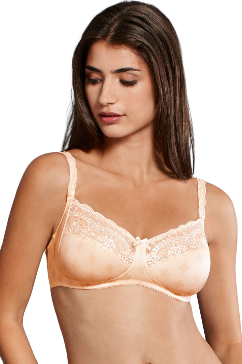 Stable, cotton rich non-wired bra with big lace cups