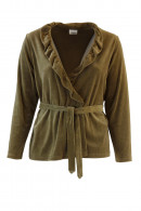 Velvet cardigan with frill on the front and belt