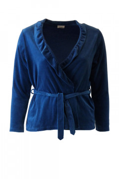 Velvet cardigan with frill on the front and belt