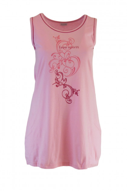 Βαμβακερό αμάνικο νυχτικό με ψιλό ρέλι και στάμπα εμπρός