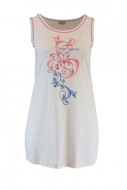 Βαμβακερό αμάνικο νυχτικό με ψιλό ρέλι και στάμπα εμπρός