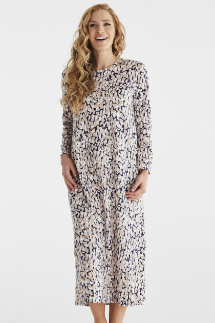 Εμπριμέ, μακρύ νυχτικό από φίνο βαμβάκι για την εύσωμη σιλουέτα