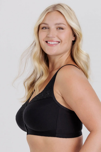 Βαμβακερό σουτιέν χωρίς μπανέλες με μπροστινό κούμπωμα και κεντημένη δαντέλα