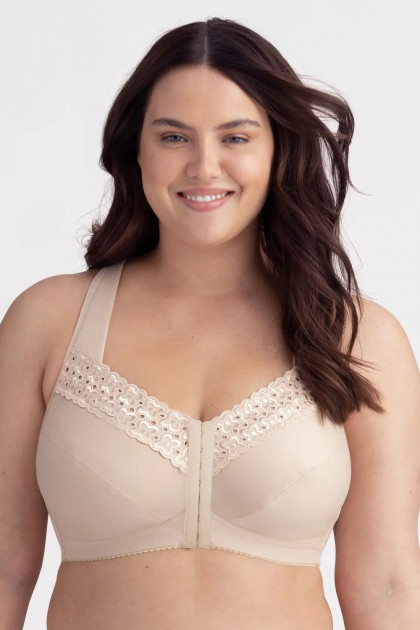 Βαμβακερό σουτιέν χωρίς μπανέλες με μπροστινό κούμπωμα και κεντημένη δαντέλα