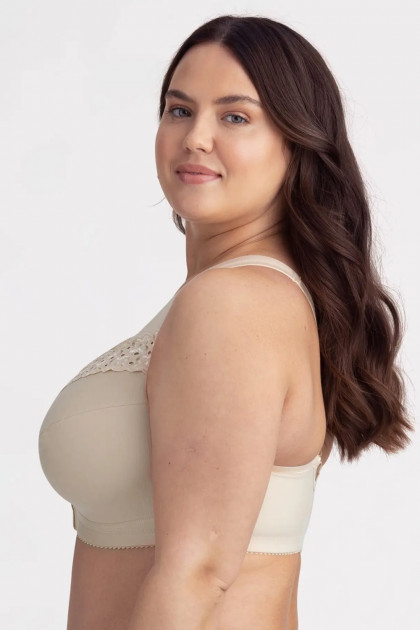Βαμβακερό σουτιέν χωρίς μπανέλες με μπροστινό κούμπωμα και κεντημένη δαντέλα