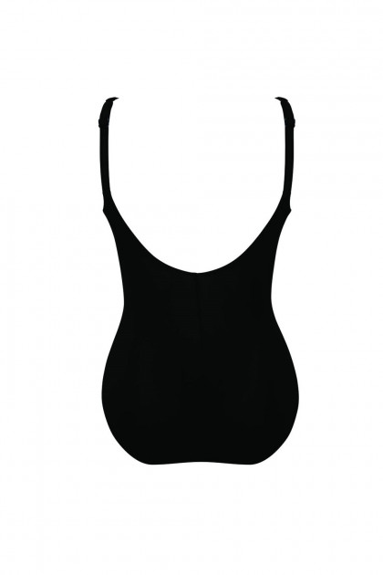 Φλοράλ ολόσωμο μαγιό χωρίς μπανέλες με σούρα μπροστά. Κολακεύει τη σιλουέτα