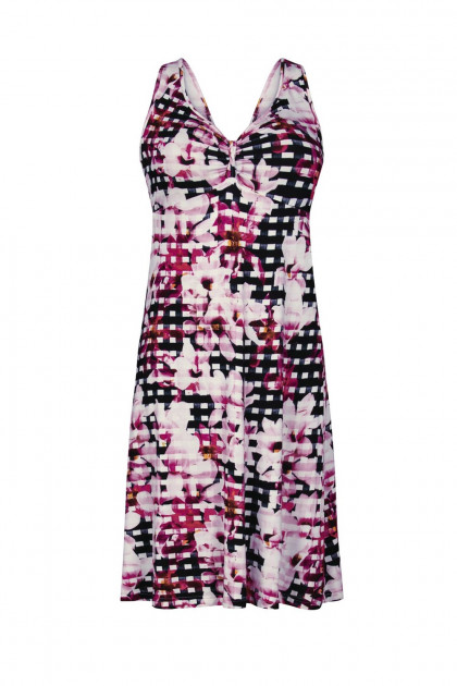 Ριγέ φλοράλ φόρεμα από ύφασμα ζέρσευ βισκόζη