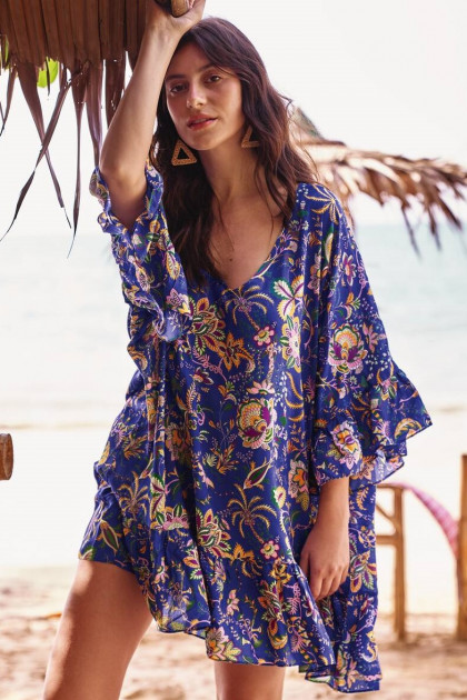 Εμπριμέ σλιπ μαγιό ψηλόμεσο hipster με κορδονάκια αυξομείωσης