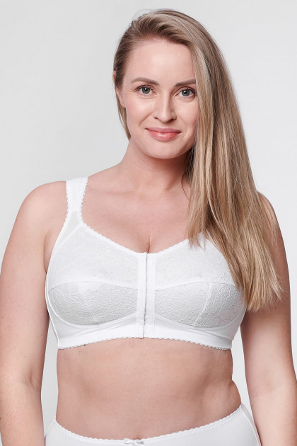 Non-wired front-closing bra with lace for women with larger bust