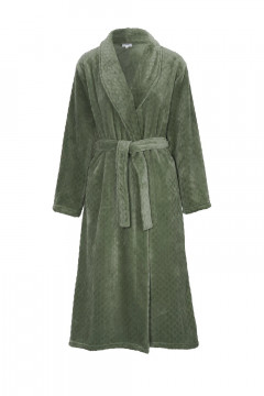 Robe with belt made of fluffy, warm fleece fabric