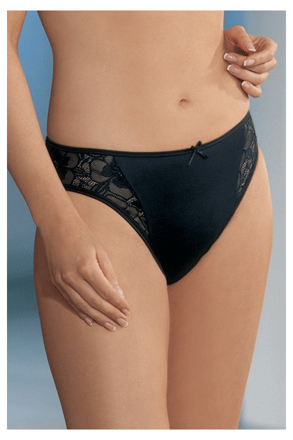 String with delicate lace and satin trim