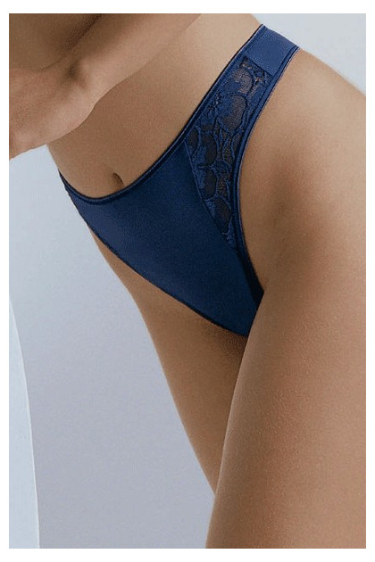 String with delicate lace and satin trim