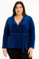 Velvet cardigan with frill on the front and belt
