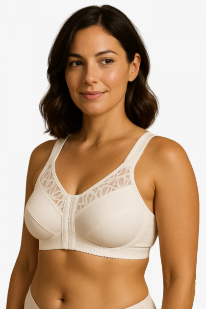 front closure cotton bra with lace