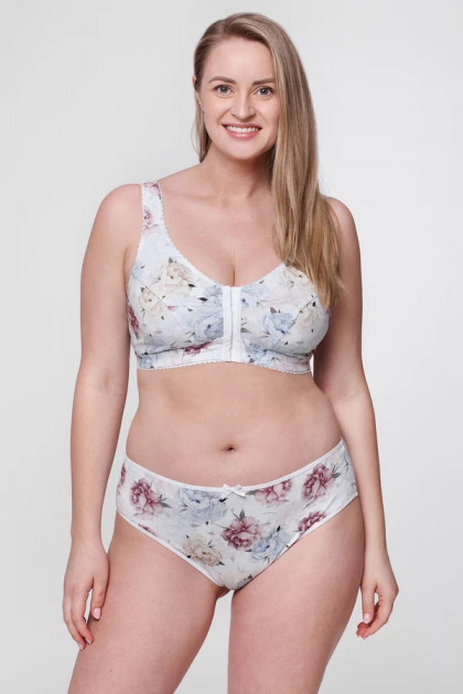 Comfortable cotton non-wired front-closing bra with floral print