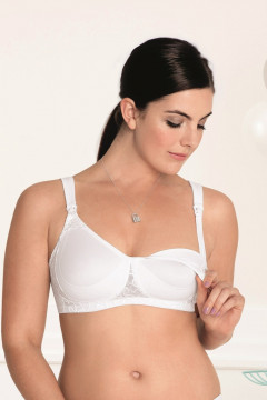 Lightweight nonwired nursing bra made of durable microfiber and elastic lace