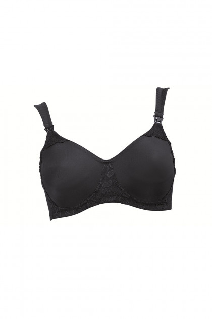 Lightweight nonwired nursing bra made of durable microfiber and elastic lace