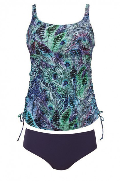 Εμπριμέ τανκίνι μαστεκτομής χωρίς μπανέλες με σούρες. Χαρίζει κομψές εμφανίσεις