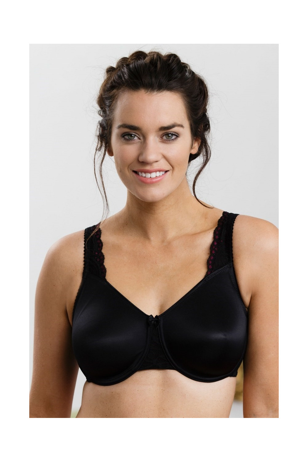 Elastic, reinforced, underwired minimizer bra with lace on the back