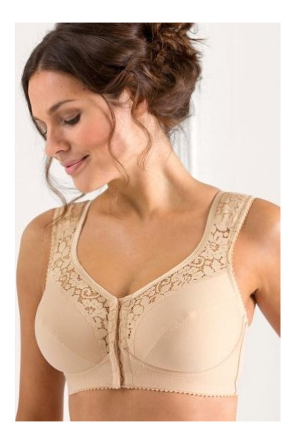Cotton rich lace non-wired, front-closure bra