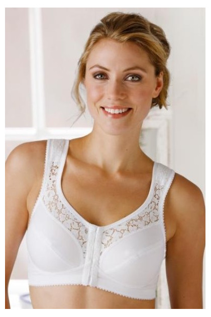 Cotton rich lace non-wired, front-closure bra