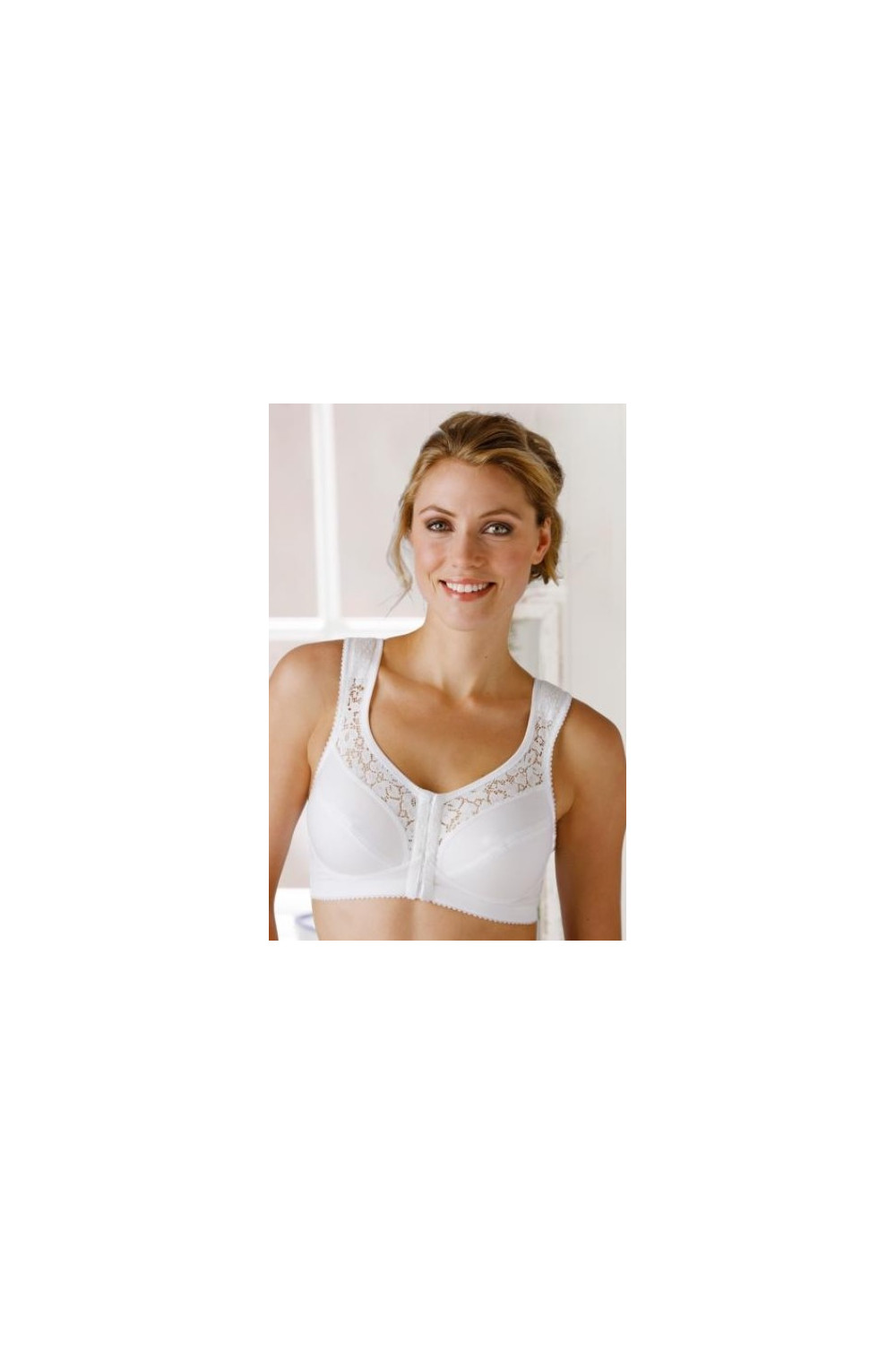 Cotton lace front fastening bra in cotton mix white Miss Mary Of Sweden