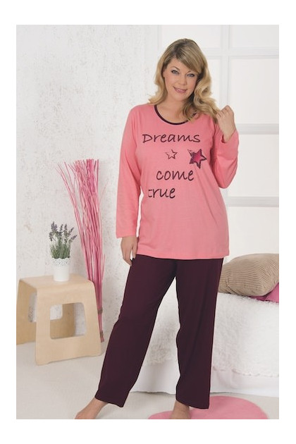 Βαμβακερή, plus size πυζάμα με στάμπα. Σε 2 χρώματα. Για εύσωμες σιλουέτες