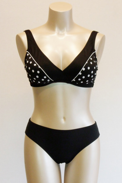 Πουά, ενισχυμένο μπικίνι τοπ χωρίς μπανέλες. Άνοιγμα στο ντεκολτέ