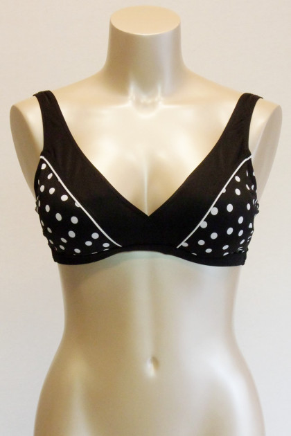 Πουά, ενισχυμένο μπικίνι τοπ χωρίς μπανέλες. Άνοιγμα στο ντεκολτέ