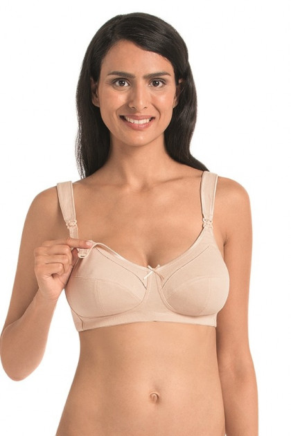 Cotton, comfortable nonwired nursing bra made of cool, piqué fabric. Up to J cup