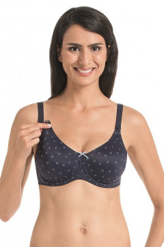 Polka dot underwired nursing bra with preformed cups. Made of fine microfiber. Up to J cup