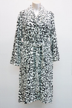 Leopard long fleece robe with belt