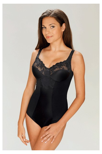 Underwired body with cups trimmed with fine elastic lace