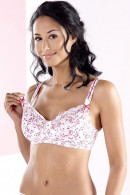 Romantic nonwired nursing bra made of fine, printed lace