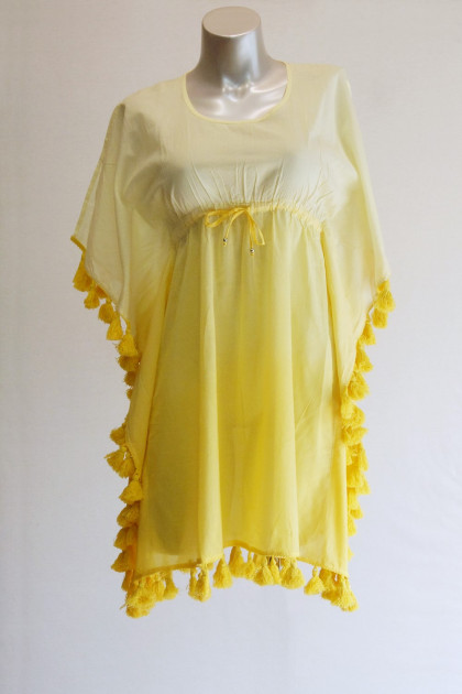 Cotton PONCHO CAFTAN with tassels and drawstring. Comfortable and cool