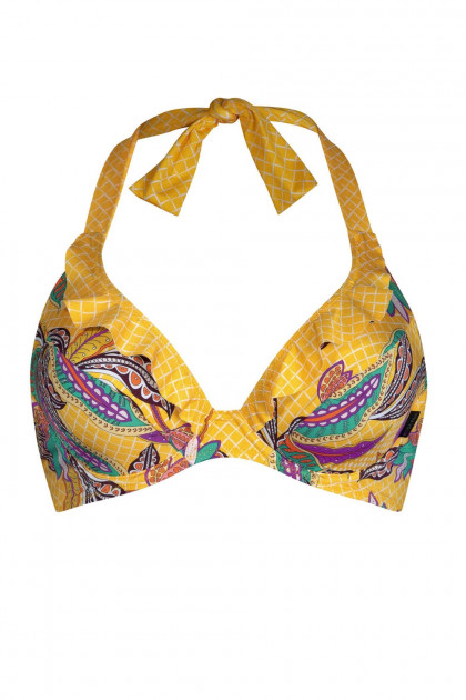 Στυλάτο μπικίνι τοπ με μπανέλες. Συγκρατεί το στήθος και αναδεικνύει το πλούσιο ντεκολτέ