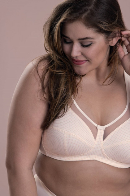 Κομψό σουτιέν χωρίς μπανέλες με διακριτικό σχέδιο και τούλι στο ντεκολτέ