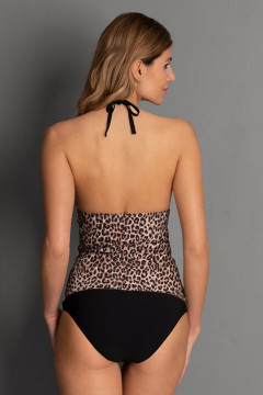 Leopard nonwired pregnancy tankini that ties at the neck